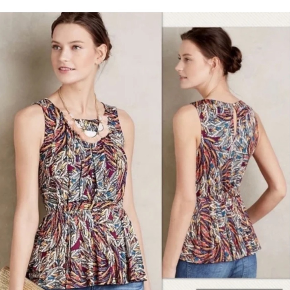 ANTHROPOLOGIE Deletta Corbara Peplum Tank S